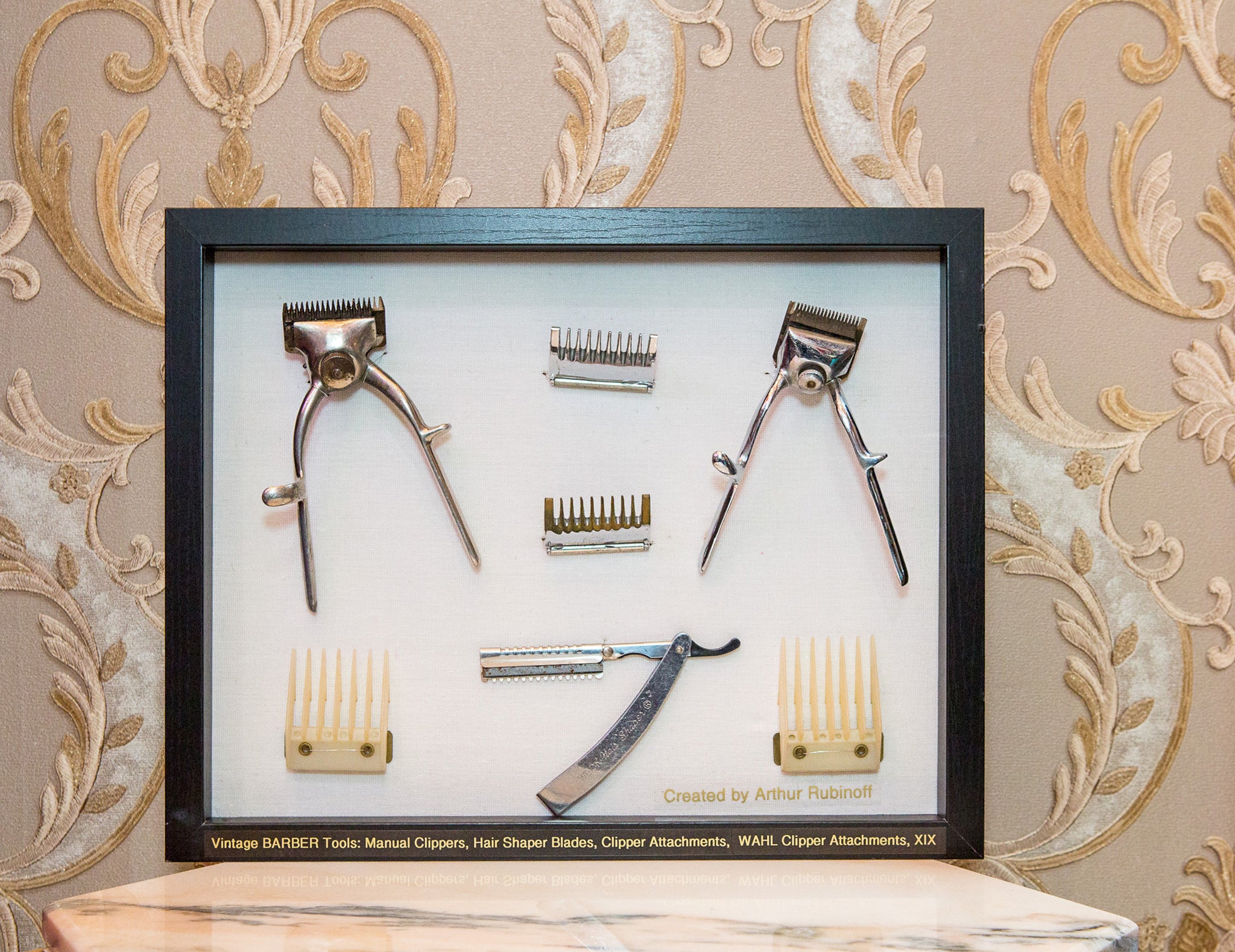 Vintage Souvenir Set in a Frame #18 – NYC Barber Shop Museum
