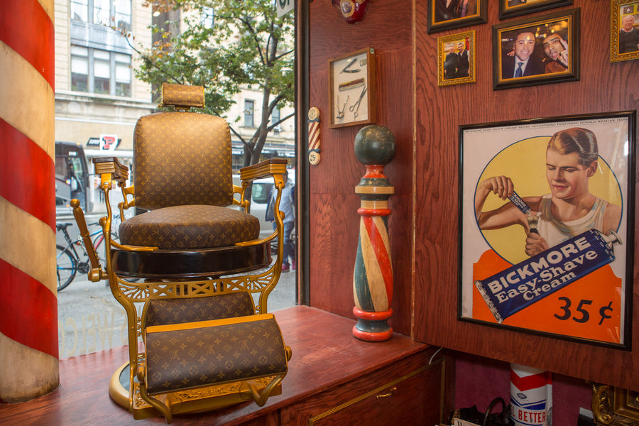 NYC Barber Shop Museum Vintage Koken's Barber Chair Louis Vuitton by Arthur Rubinoff