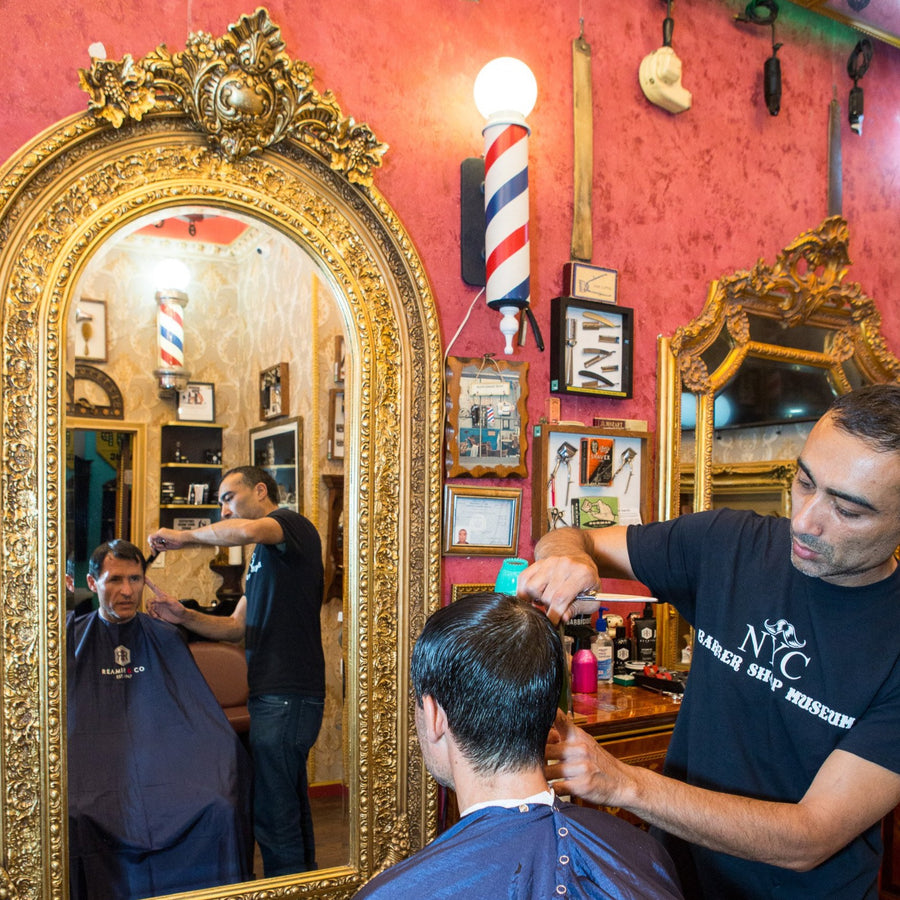 NYC Barber Shop Museum Donation T-Shirt by Arthur Rubinoff