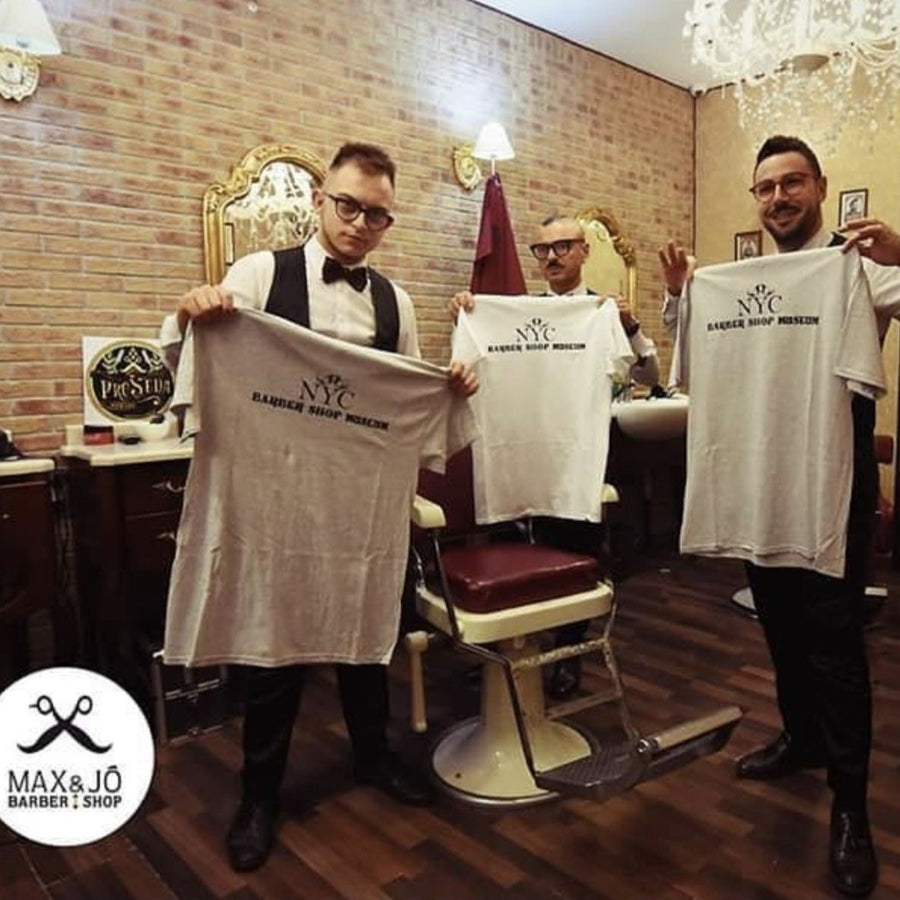 NYC Barber Shop Museum Donation T-Shirt by Arthur Rubinoff