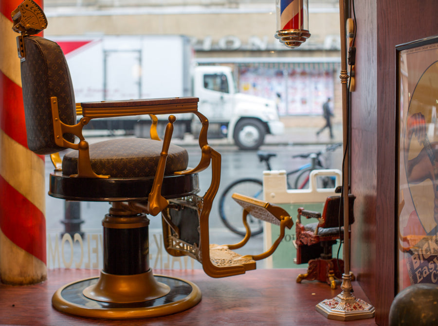 NYC Barber Shop Museum Vintage Koken's Barber Chair Louis Vuitton by Arthur Rubinoff