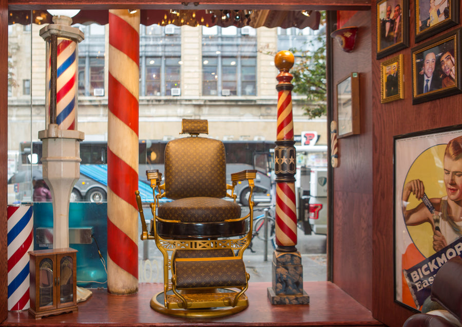 NYC Barber Shop Museum Vintage Koken's Barber Chair Louis Vuitton by Arthur Rubinoff